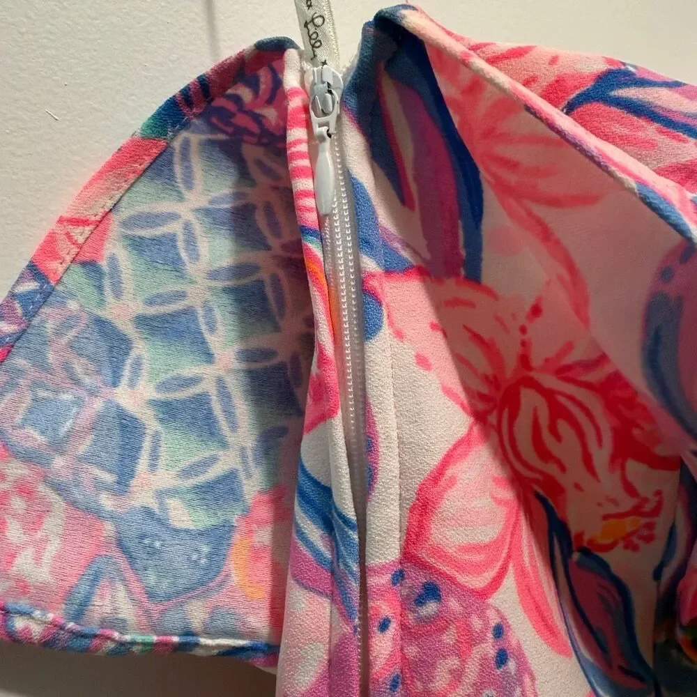 Lilly Pulitzer Kipton one shoulder romper Pink Isle Snappy Turtle size 2
